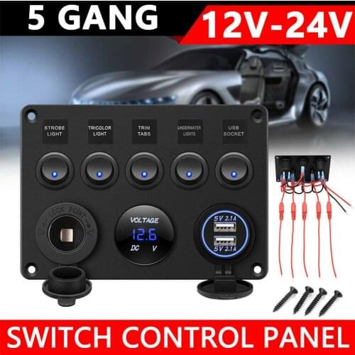 12-24v 5 Gang Toggle Switch Panel Dual Usb Charger Car Push Button Circuit Breaker for Car Rv Truck Atv Utv Camper Caravan