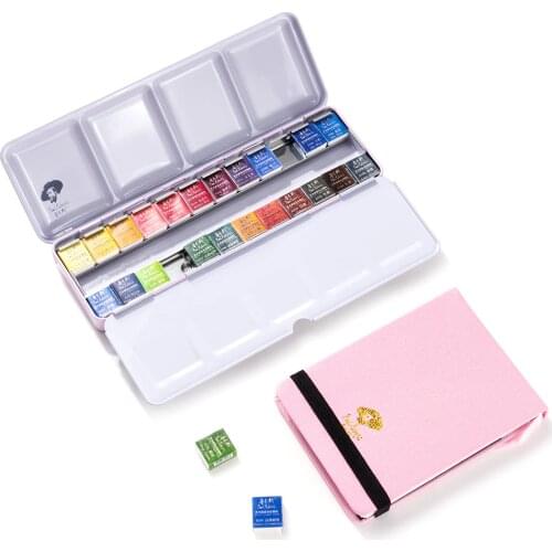 Paul Rubens 24 Colors Professional Solid Watercolor Paint Water Color Painting Pigment+64K Watercolor Sketchbook