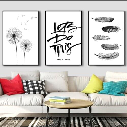 Nordic Black and White Dandelion Feather Posters And Prints Lets Do Wall Art Canvas Paintings Pictures Living Room Home Decor