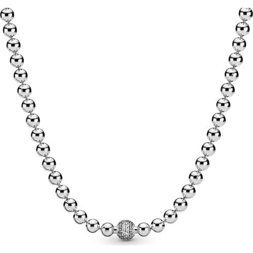 Authentic 925 Sterling Silver Beads & Pave Fashion Necklace Fit Pandora Women Bead Charm Gift DIY Jewelry