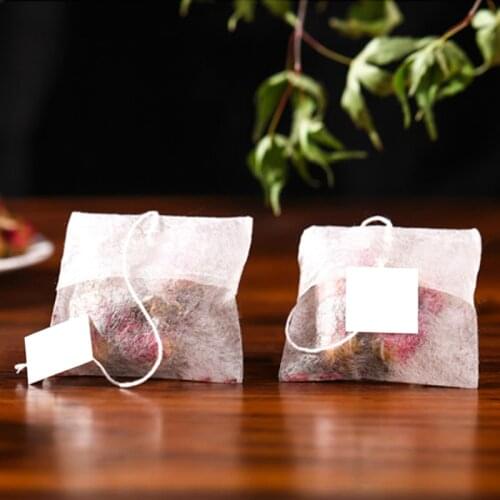 100pcs/lot Corn Fiber Drawstring Empty Tea Bags Fold Close Filter Teabags Reusable With White Tag