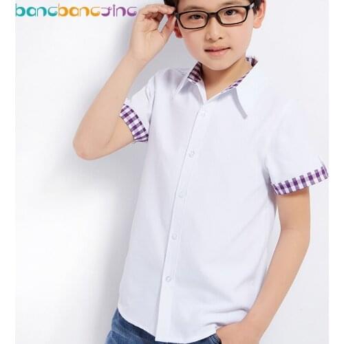2019 Summer Short Sleeve Turn Down Collar Cotton Shirt New Arrival 100% Cotton Solid Shirts for Age 2-12y