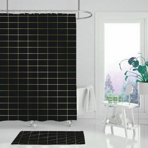 Modern black geometric shower curtain striped shower curtain waterproof PEVA bathroom bathtub large wide bath
