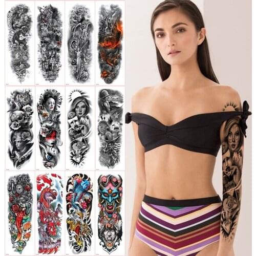 Skull sleeve tattoo designs for men women tattoos oversleeve large temporary tattoo sleeves stickers women mechanical tattoos