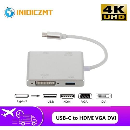 INIOICZMT USB C USB 3.1 to HDMI VGA DVI Type C HUB 4 in 1 Adapter Cable for Laptop Apple HUB Splitter USB 3.1 Converter HUB