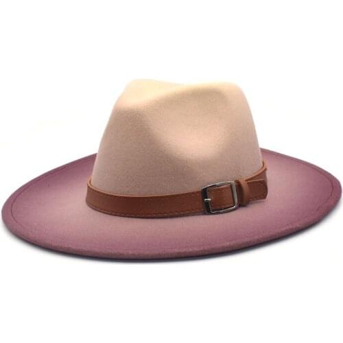 Tie dyed fedora hat jazz hat cowboy hat Cap Cowboy Winter Fedora Hat Big Brim For Men Jazz Hats Two-color British Hat 2021