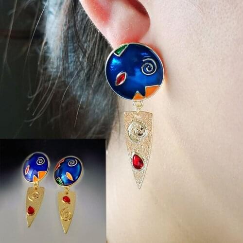 Gorgeous Blue Circle Enamel Gold Color Earrings 2020 New Red Teardrop Spiral Triangle Metal Pendant Earring for Women