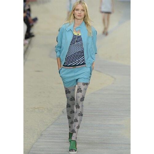 Spring Hand-drawn Cartoon Three-wheeled Stroller English Letters Printing Pantyhose Render Tights. Sale Crotchless The New 2020