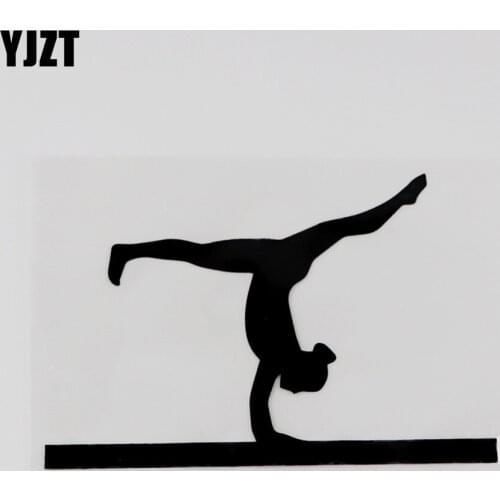 YJZT 13.6CMX9.2CM Balance Beam Gymnastics Handstand Vinyl Car Sticker Black/Silver 8A-0819