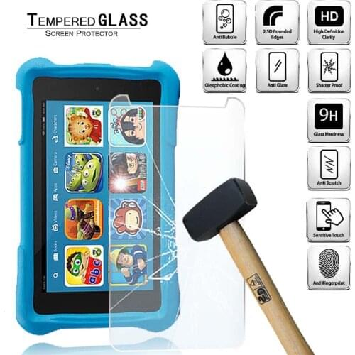 Tablet Tempered Glass Screen Protector Cover for Amazon Kindle Fire 7 Kids Edition (2017) 9H Tempered Protector Film