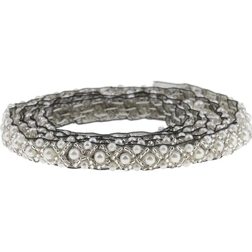 Rhinestone Trim Applique 1 Yard Crystal Chain Banding White Pearl Beaded Rhinestones for Crafts Clothing Embellishments Wedding