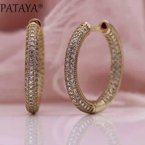 PATAYA New Big Circle Long Dangle Earrings Micro Wax Inlay Natural Zircon Fine Women Fashion Wedding High Quality Luxury Jewelry
