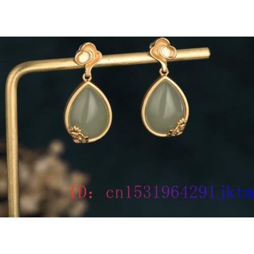 Green Jade Water drop Ear Studs Jewelry Gemstone 925 Silver Zircon Earrings Women Natural Chalcedony Fashion Amulet Charm