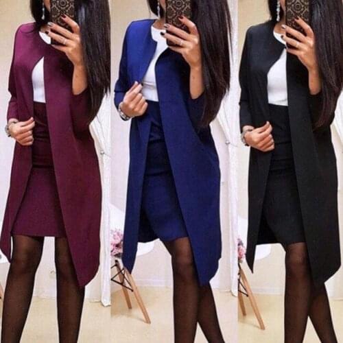 2Pcs Office Skirt Suits Mini Skirts Suits Female Chic Sets Lady Autumn Solid Color Long Blazer Jacket Bodycon Mini Skirt Suit
