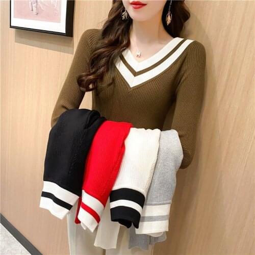 V Neck Sweater Woman Korean Fashion 2021 Autumn Clothes Women Casual Female Long Sleeve Top Knit Warm Pullovers Sueter Feminino