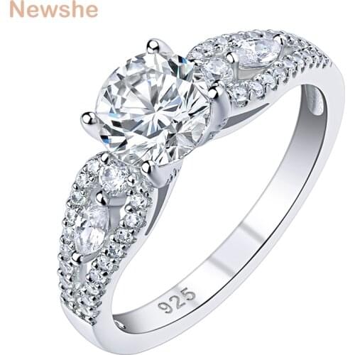 Newshe 925 Sterling Silver Eternity Wedding Engagement Rings For Women Bridal Classic Jewelry Round Cut AAA Cubic Zircon
