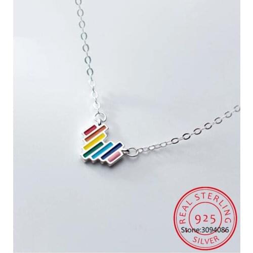 New 925 Sterling Silver Cute Rainbow Hearts Pendant Necklace for Women Fashion Colorful Necklace Korea Style Fine Jewelry