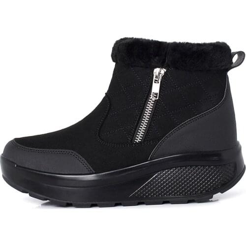 Winter Boots Round Head Thick Bottom Short Plush Womens Boots Cloth Face Zipper Opening Snow Boots Short Boots Large Size 42