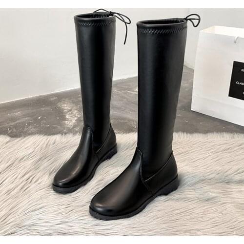 Winter Thigh High Boots Women Fur Shoes Knee High Boots Slip On Black Shoes Square Heel Long Boots Plus Size Botas Cowboy Mujer