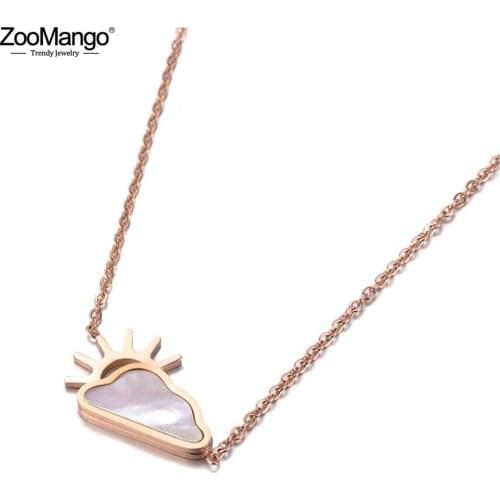 ZooMango Trendy Original Style Titanium Steel Sun & Clouds Pendant Jewelry White Shell Anniversary Necklaces For Women ZN19104