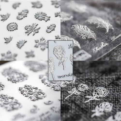 1pc Black White Rose Lace Sticker Winter Snow Water Decals Empaistic Nail Water Slide Decals 3D Acrylic Engraved Nail Sticker