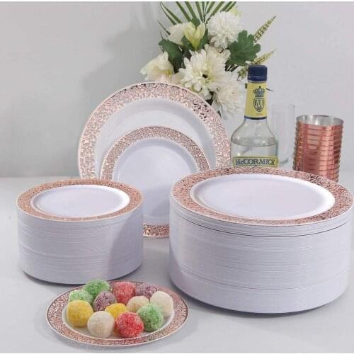 10pcs/lot Disposable rose gold Plastic Plates for birthday party decoration of celebration and anniversaire birthday party decor