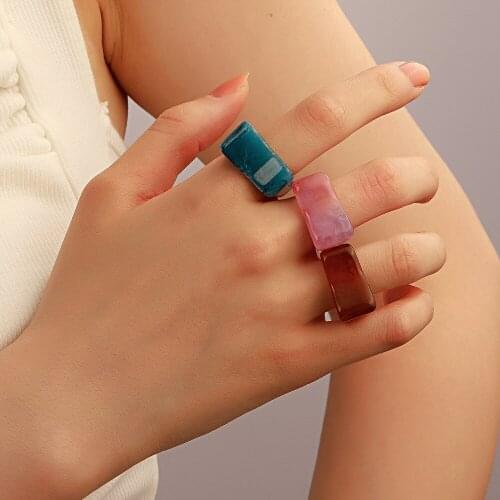 2021 Summer Square Acrylic Ring Ins The Same Transparent Resin Ring European and American Fashion Geometric Jewelry Women