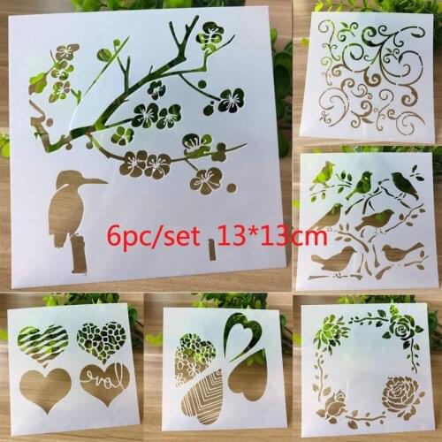 6pc Bullet Journal Stencil Thrush Bird Heart Painting Template Decor Scrapbooking Stamp Embossing Drawing Office School Supplies