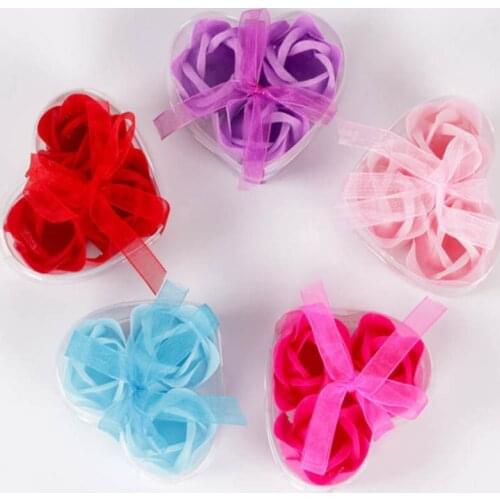 Hot Sale 3pcs/box Scented Bath Body Flower Soap Rose Petal In Heart Box Wedding Favor