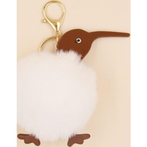 1pcs Cute Woodpecker Fluffy Fake Fur Keychain Car Keyring Gold Color Chains Pompons Fake Fox Rabbit Fur Charms Women Bag Pendant