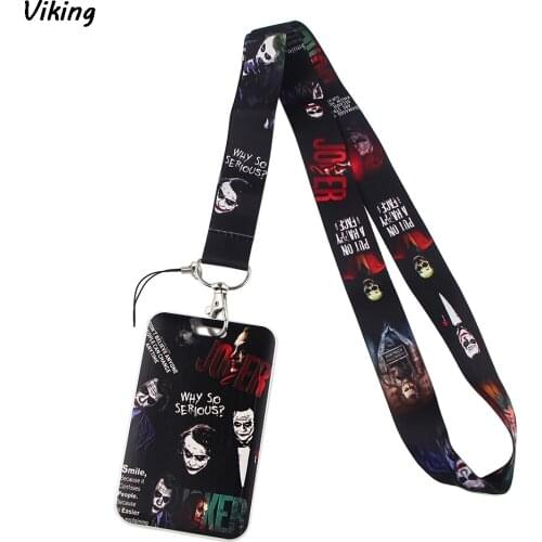 G1736 Horror Clown Card Holders Case Phone Key Badge Camera USB Holders Neck Rope Lanyard with Keyring