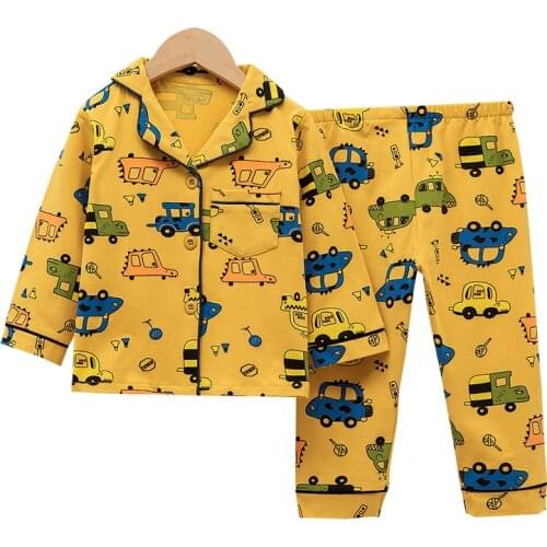 TUONXYE Childrens Excavator Printed Pajamas For Boys Long Sleeve Pyjamas Cotton Kids Pijama Infantil Cute Girls Home Wear Set
