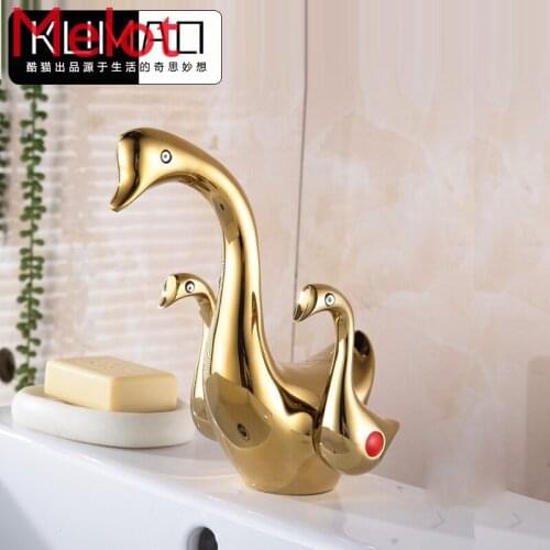 Domestic European American style basin Swan faucet hot and cold washbasin basin basin antique gold faucet