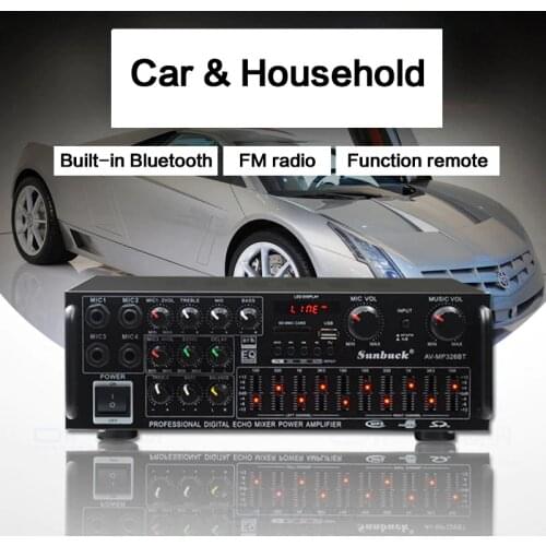 KYYSLB 200W*2 220V 4-16 Ohm Household HIFI Amplifier High-power Bluetooth EQ Equalizer 12V Square Dance Car Outdoor Amplifier