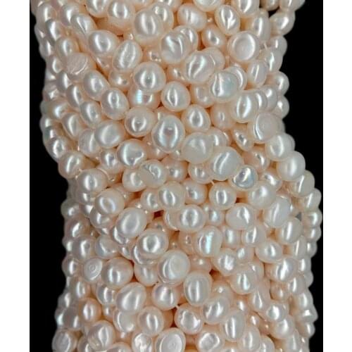 KKGEMS 5Strands 8-9mm Cultured white Flat Baroque Potato Freshwater Pearl 14" Strands for jewelry making