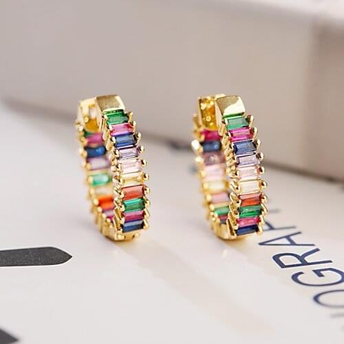 Classic Rainbow Zircon Stud Earrings Jewelry For Women Fashion Gold Circle Earrings Round Earrings Jewelry Gift