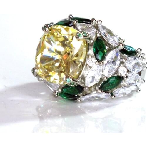 KQDANCE Simulate Emerald Citrine Yellow Moissanite Diamond Rings Silver Color For Women Anniversary Gifts 2021 new wholesale