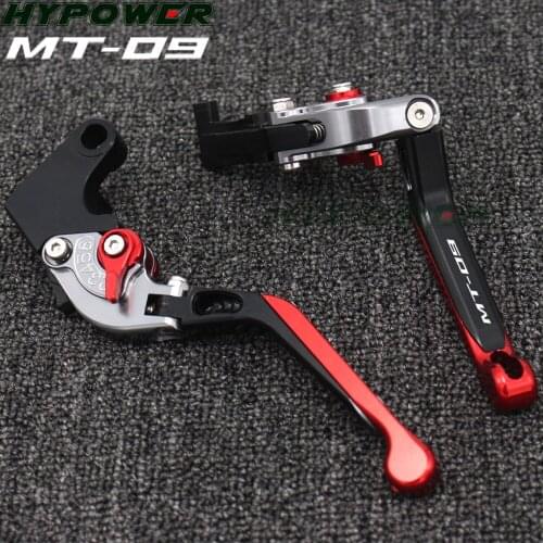 Laser Logo(MT-09) Red+Titanium CNC Adjustable Folding Motorcycle Brake Clutch Levers For Yamaha FJ-09/MT-09 Tracer 2015-2018