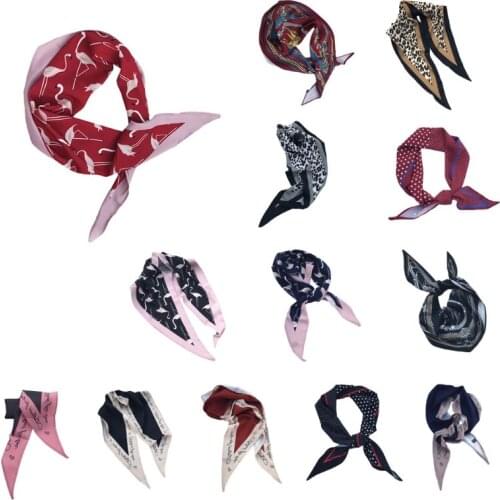 Summer Silk Feeling Hair Scarves For Women Printed Head Scarfs Short Neck Scarve F42F
