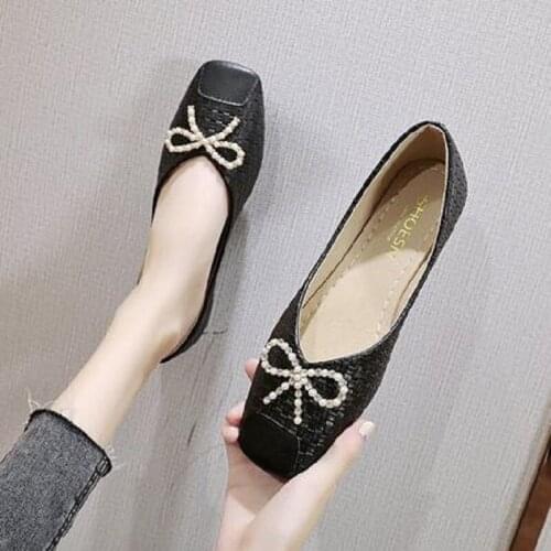 Hot-Selling Casual Square Head Shallow Mouth Set Foot Elegant Bow Knot Ladies Single Shoes Spring And Autumn Trend Boat Shoes