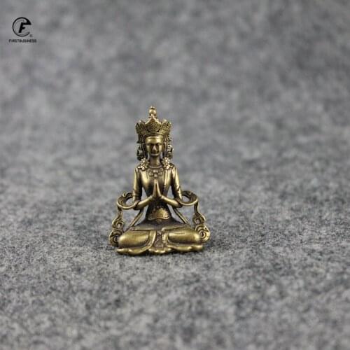 Solid Copper Mini Guanyin Buddha Statue Living Room Decorations Feng Shui Miniatures Figurines Home Decor Car Ornaments Crafts