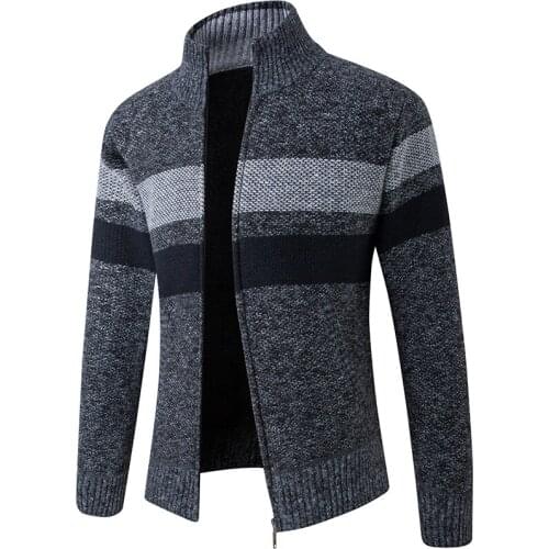 Mens Sweaters Warm Autumn and Winter Plus Velvet Thick Wool Zipper Cardigan Sweater Mens Casual Knitted Sweater Brand Clothing
