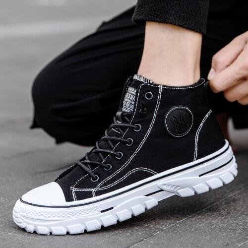 New Mens canvas shoes male high top Martin boots British style authentic gray skateboarding shoe top quality men work sneakers