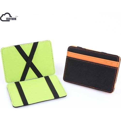 ISKYBOB Men Leather Magic Money Clips Wallet Para Carteras Hombre Card & ID Holder Clamp Money Case With Elastic Band