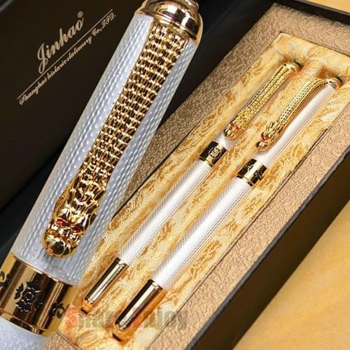 JINHAO 1000 WHITE ROLLER BALL PEN AND FOUNTAIN PEN SET WITH ORIGINAL BOX