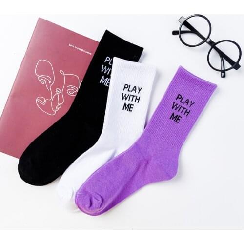Womens tube socks college wind English letters men and women couple socks purple trend cotton socks