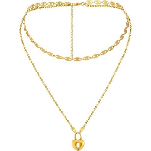 New Arrival Gold Color Heart-shaped Lock Pendant Choker Necklace Double-layer Stainless Steel Jewelry For Woman Gift Wholesale