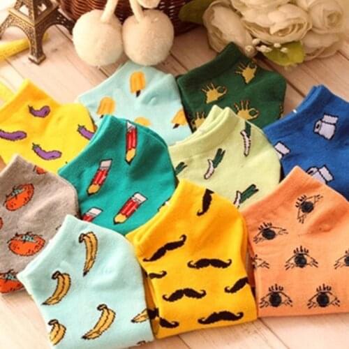 New Cute 11 fruit color love candy color cotton sock summer style womens socks womens thin sock slippers ws85 1pair=2pcs