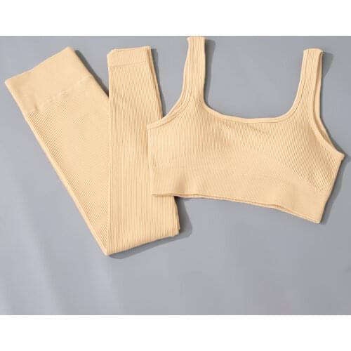 2PCS Seamless Sports Set Female Fitness Yoga Suit Crop Top Bra High Waist Trousers Leggings Workout Sportswear Womens Tracksuit