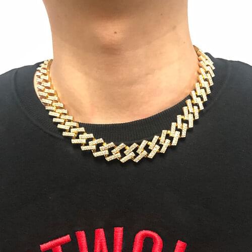 New 15mm Rock Street Iced Out Hip Hop Chain Necklace Unisex Miami Cuban Link Necklaces Wholesale Rapper Jewelry Dropshipping